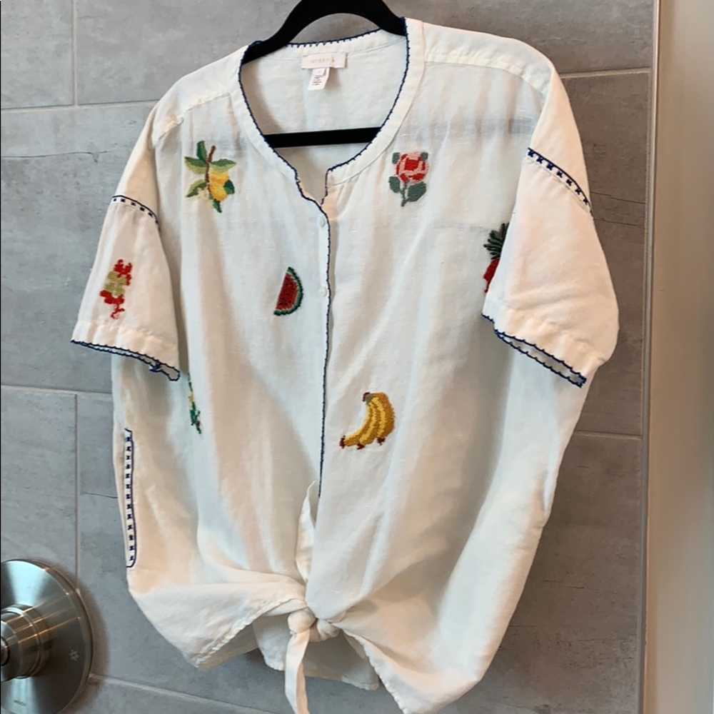 Embroidered linen blouse